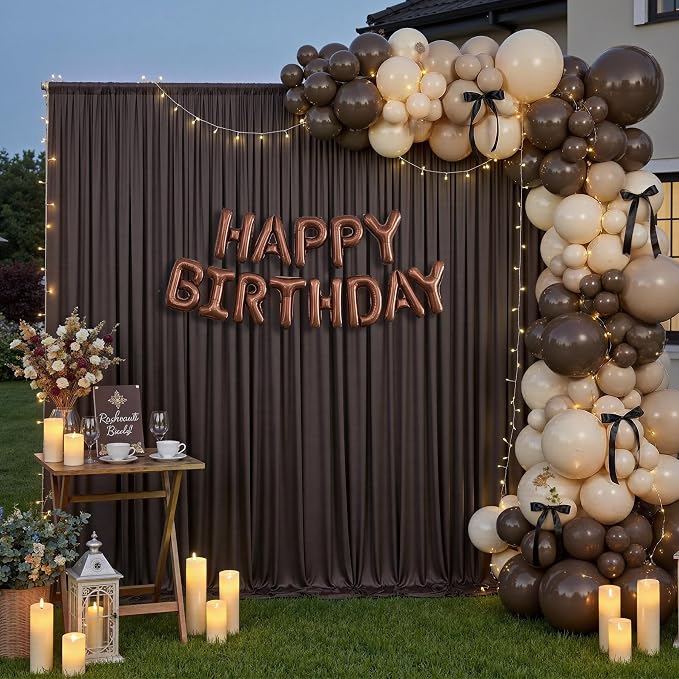 10ft×12ft Brown Backdrop Curtains for Wedding Parties, 2 Panels Wrinkle Free Polyester Photo Backdrop Drapes Back Drop Cloth for Birthday Photography Background