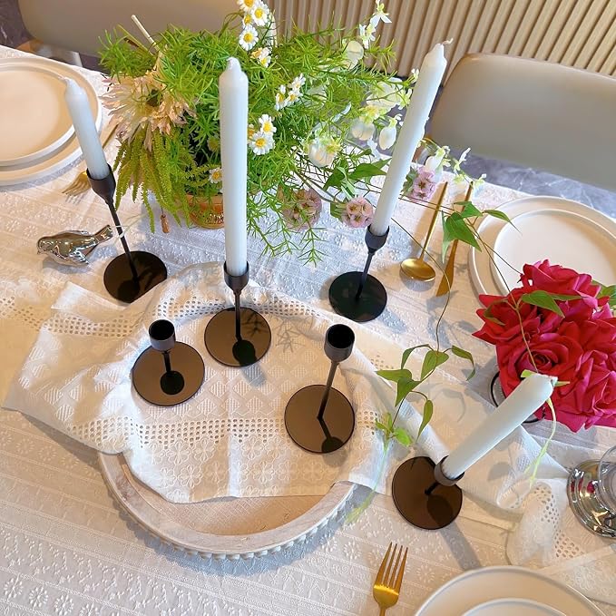 Black Taper Candle Holders for Wedding Table Centerpiece,Tall Taper Candlestick Holders Bulk Set of 6,Metal Candle Stick Holder Decor for Table or Mantel Centerpiece, Dinning, Party Home Decor
