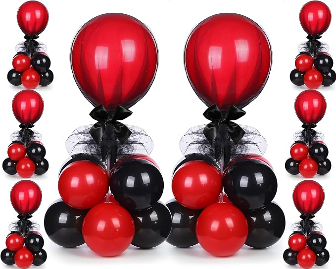 BBTO 8 Set Black and Red Table Centerpieces Balloons Stand Kit, Latex Balloons and Table Stand Holder with Base Tulle for Wedding Birthday Grad Prom Centerpieces Party Back to School Baby Shower