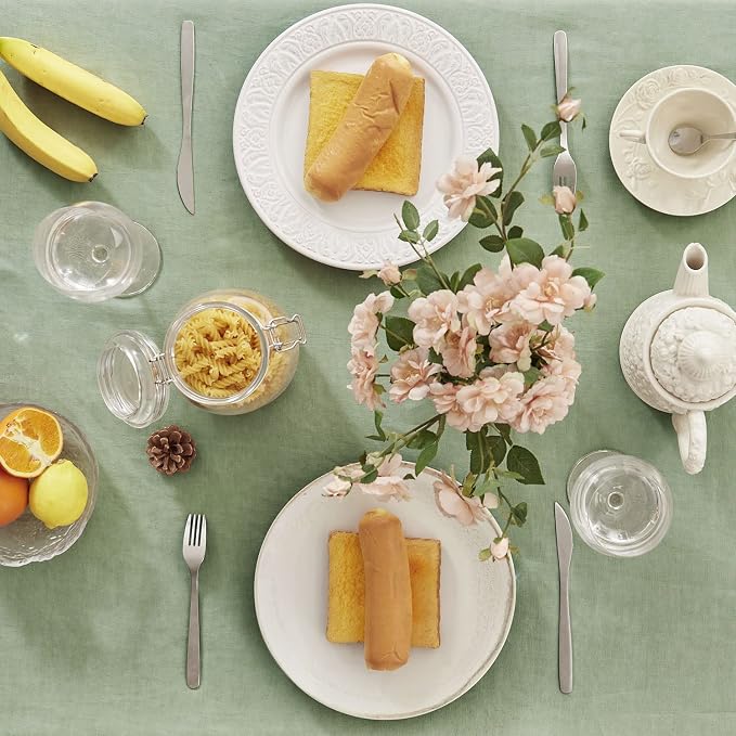 TOSMO 100% French Linen Tablecloth, Washable Farmhouse Rectangle Table Cloth for Kitchen, Dining, Party, Cocktail, Indoor and Outdoor Daily Use(60''x144'',Sage Green)