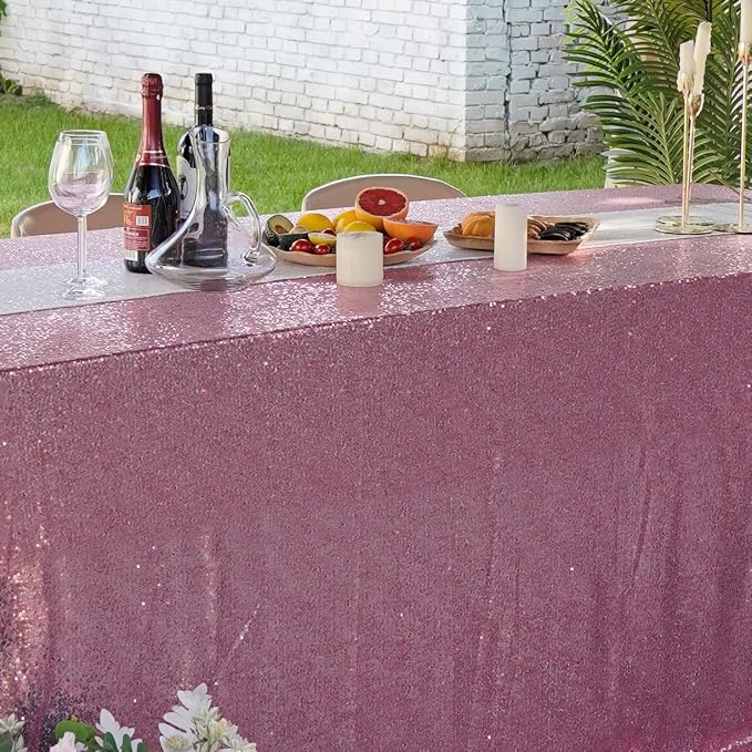 Rose Pink Sequin Tablecloth 90"x132" Party Glitter Tablecloth Rectangular Sequin Table Cover Overlay Glitter Wedding Birthday Reception Decoration Baby Bridal Shower Christmas Decorations
