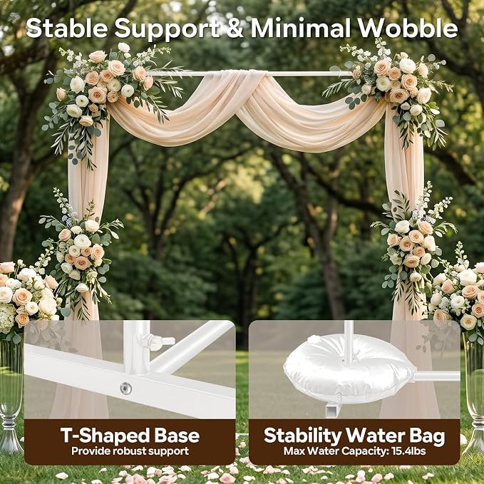 GOJIAWAY 7.2ft White Square Backdrop Stand, Metal Frame,2 Water Bags Base | Adjustable Height 4–7.2ft, Rust-Resistant, Quick Snap Assembly, Stability, for Wedding, Photo, birthday party, balloon arch