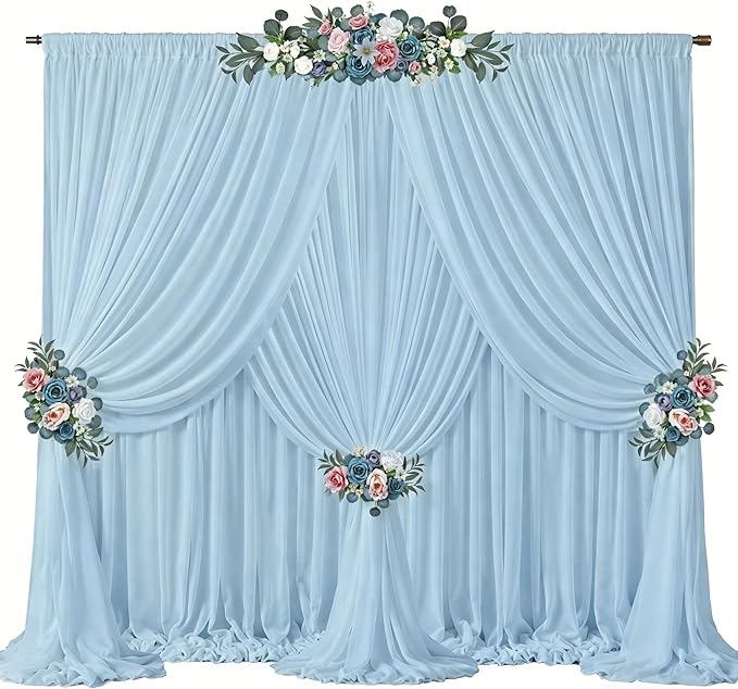 30ft x 10ft Baby Blue Backdrop Curtains, Wrinkle-Free Sheer Chiffon Fabric Photo Backdrop Draping Fabric for Wedding Arch Baby Shower Gender Reveal Photography Decorations