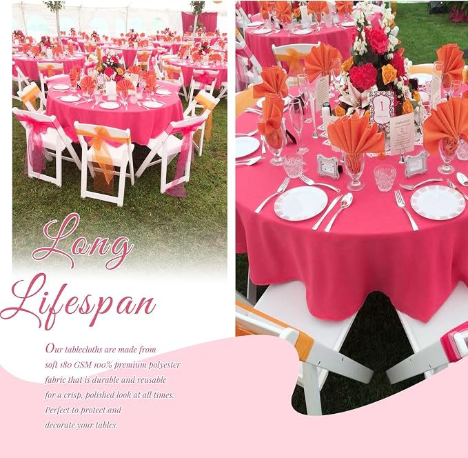 Showgeous 12 Pack Hot Pink Round Tablecloth 90 Inch Polyester Table Cloth for Round Tables Washable Decorative Fabric Table Covers for Wedding Dining Party