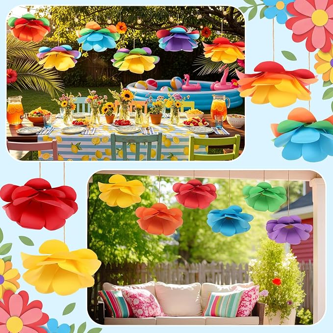 Jetec 6 Pack DIY 14inch Hanging Flowers Large Floral Party Decorations 3D Colorful Paper Flower Hanging Decoration for Spring Wedding Birthday Easter Nursery Classroom Office Ceiling Decor