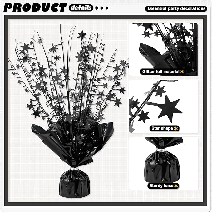 6 Pack Metallic Foil Spray Centerpiece Star Table Decoration Burst Table Centerpieces for Birthday Weddings Anniversaries Christmas New Year Holiday Party Supplies Decor (Black)