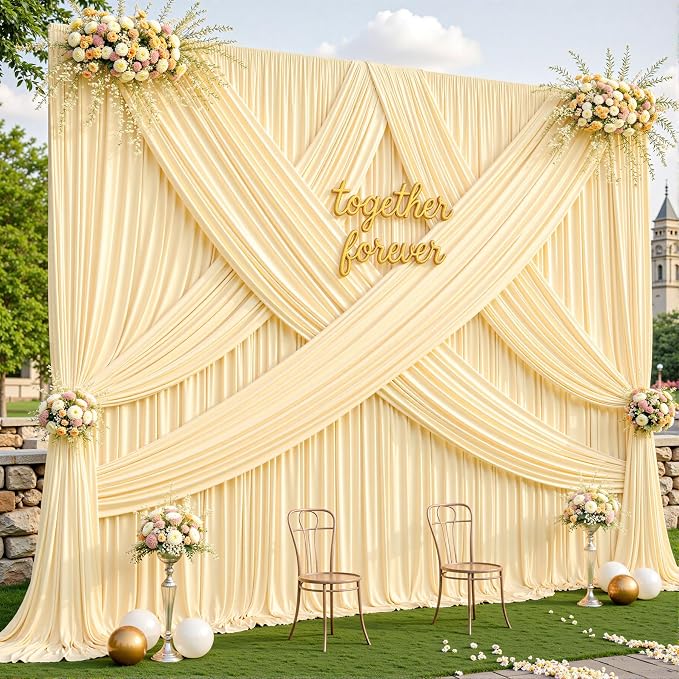 6 Panels Champagne Backdrop Curtains - Wrinkle Free Fabric Backdrop Curtain for Photoshoot, 10FT Wedding Party Photo Backdrop Drapes for Birthday Baby Shower Photography Stage Background Decorations