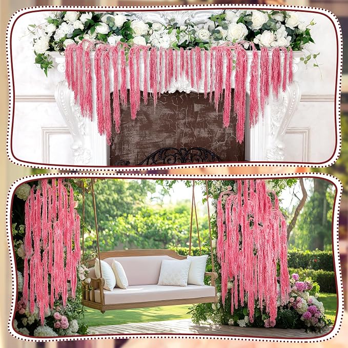 Suncalla 12 Pcs Rose Pink Spring Natural Dried Amaranthus Hanging Flowers Amaranthus Artificial Flowers for Wedding Arch Bouquet Floral Garland Wall Home Decoration (23 Inch)