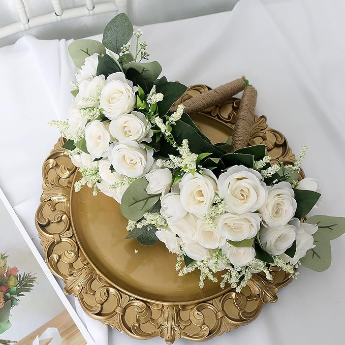 Bridesmaid Bouquets for Wedding 1 Pack - Pre-Made Artificial Ivory Bouquet Flower Girls Bridal Small Floral for Bride Party Ceremony Anniversary Decoration - 7inch