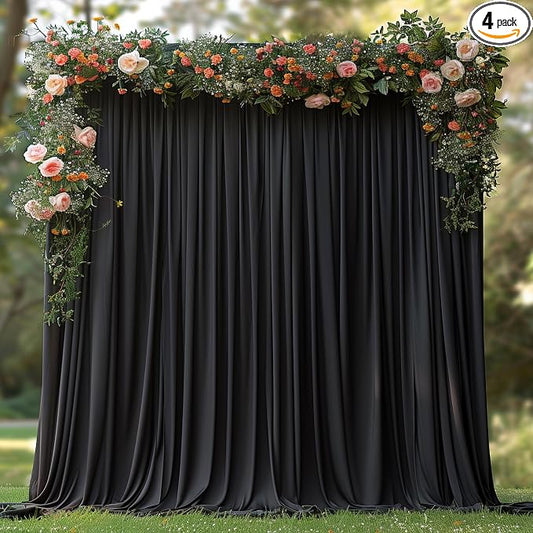 20x10ft Wrinkle Free Black Backdrop Curtain for Parties Soft Fabric Drapes Wedding Black Curtain Backdrop for Birthday Party Decorations Background for Photography 5x10ft, 4 Panels