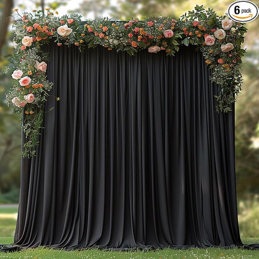 30x10ft Wrinkle Free Black Backdrop Curtain for Parties Soft Fabric Drapes Wedding Black Curtain Backdrop for Birthday Party Decorations Background for Photography 5x10ft, 6 Panels