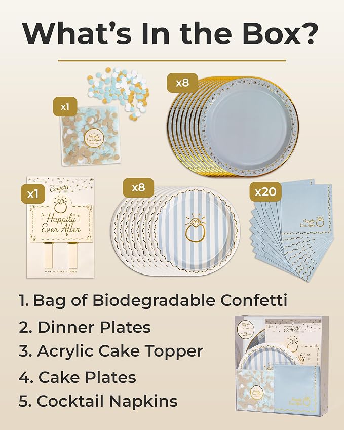 Bridal Wedding Celebration, Stylish Tableware Set for 8 Guests – Blue/Cream