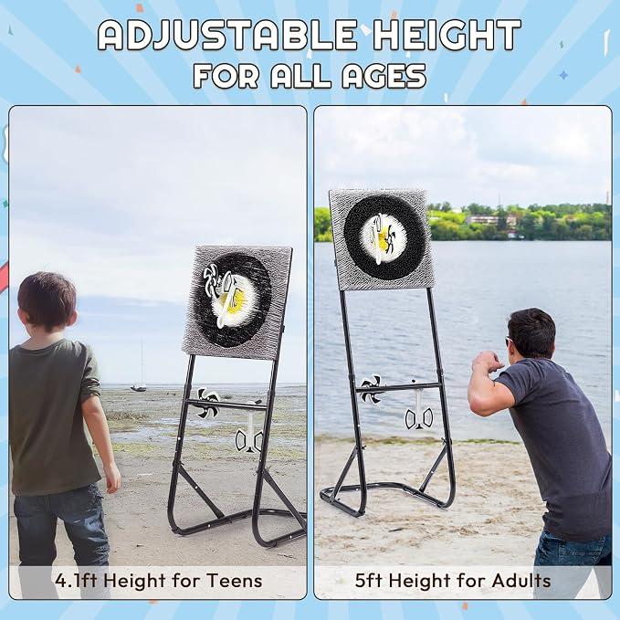 A11N SPORTS Axe Throwing Game with Steel Frame and Bristle Target, Safe Indoor Outdoor Target Game Set, Adjustable Height Yard Game with Axes & Stars for Backyard, Lawn, or Party Play (White/Yellow)