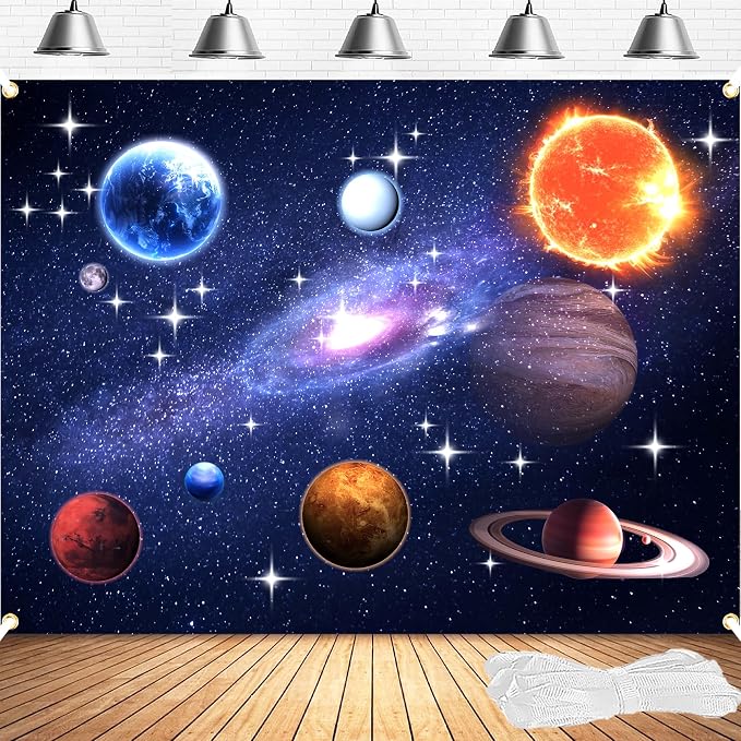 8x6FT Space Backdrop for Galaxy Theme Party – Large Starry Universe Backdrop with Brass Grommets, Double Stitched Edges & Ribbon for Photo Booth, Wall Decor & Kids Birthday Photography