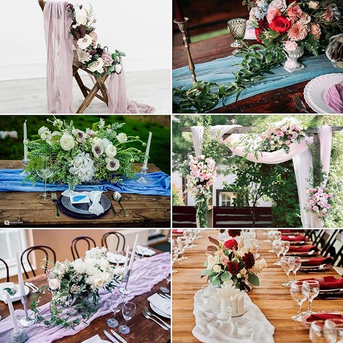 8 Pack Ivory Cheesecloth Table Runner 10Ft Gauze Cheese Cloth Table Runner 35x 120Inch Romantic Boho Table Runners for Wedding Birthday Party Bridal Baby Shower Engagement Anniversary Table Decoration