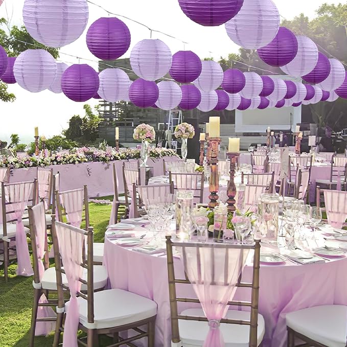 Purple Paper Lanterns Decorative, 20Pcs Lavender Round Hanging Paper Lanterns Decorations for Bridal Shower Birthday Engagement Wedding Home Party Decoration