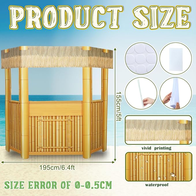 Threehoney 6.4ft 3D Luau Island Tiki Bar Cardboard Cutout Stand up Life Size Summer Hawaii Theme Party Decorations Backdrop Photo Prop Tiki Bar Stand up for Luau Beach Party Decoration Supply
