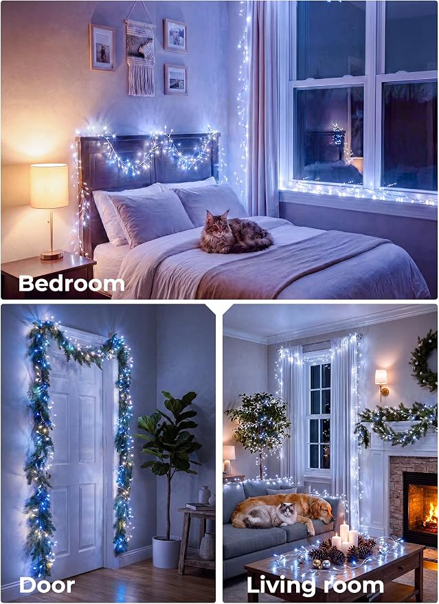 Twinkling Fairy Lights Plug in, 10FT 200LED Twinkle Lights - Firecracker String Lights, Christmas Tree Lights Waterproof for Bedroom, Garden, Patio, DIY Wreath, Indoor Outdoor Christmas Decorations