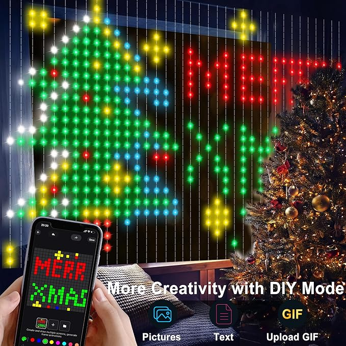 Smart Curtain Lights 400 LED, Color Changing Curtain Lights 6.6ft*6.6ft with APP&Remote,Dynamic DIY Fairy String Light for Bedroom Living Room Backdrop LED Halloween Chrismas Light Decor