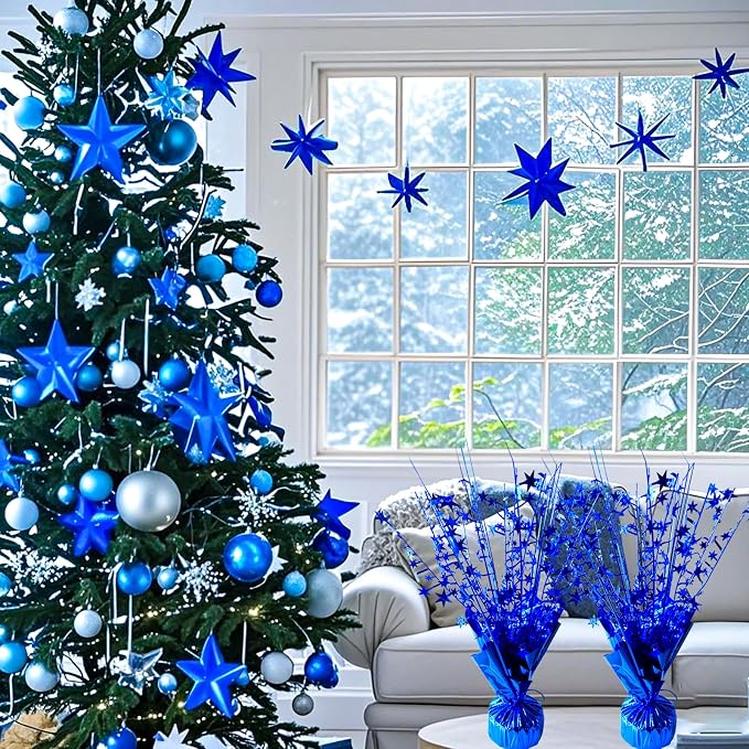 FUBININA 18 Pack Metallic Foil Spray Centerpiece Star Table Decoration Burst Glitter Tabletop Centerpieces for Birthday Christmas New Years Nye Wedding Graduation Holiday Party Supplies Decor, Blue