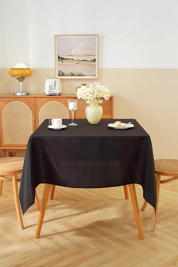 5 Pack Square Tablecloth 70 x 70 Inch Black Tablecloth, Polyester Fabric Washable Table Cloth for Home, Party, Wedding or Restaurant Use.