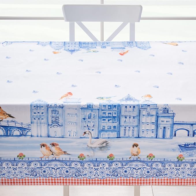 Maison d' Hermine Table Cloth Square Table 100% Cotton 54 x 54 Inches Tablecloth Reusable Decorative for Dining Kitchen Room Farmhouse Party Home Hotel Restaurant Spring Summer - Amsterdam Canals