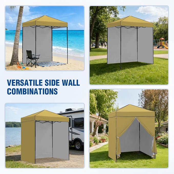 6x4 Pop Up Canopy Tent with Four Wall Panels, Instant Portable Beach Canopy, Outdoor Tent with Carry Bag for Camping, Sports, Tailgating, Events, Beige