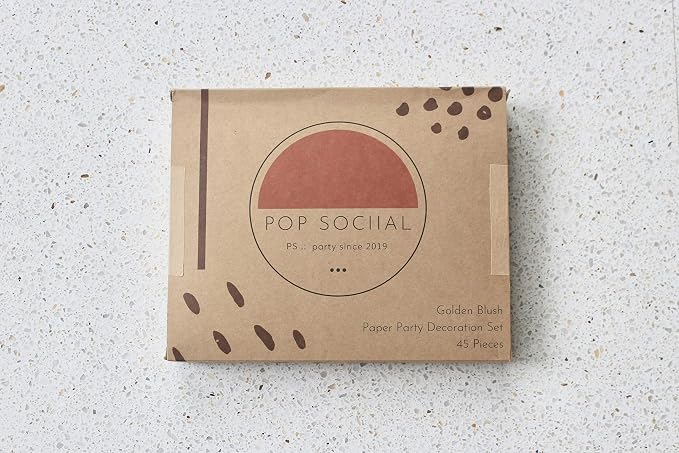 Eco Friendly Paper Party Decoration Set - 45 Pieces, Golden Blush - Plastic-Free FSC Sustainable Recyclable Reusable Pack