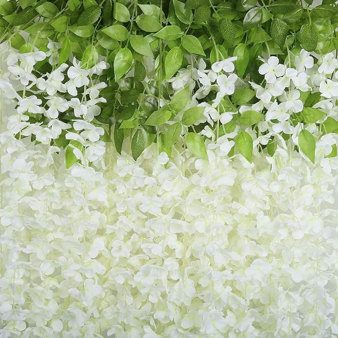 U'Artlines 36 Pack (Total 139 Feet) Artificial Fake Wisteria Vine Rattan Hanging Garland Silk Flowers String Home Party Wedding Decor (36, White)