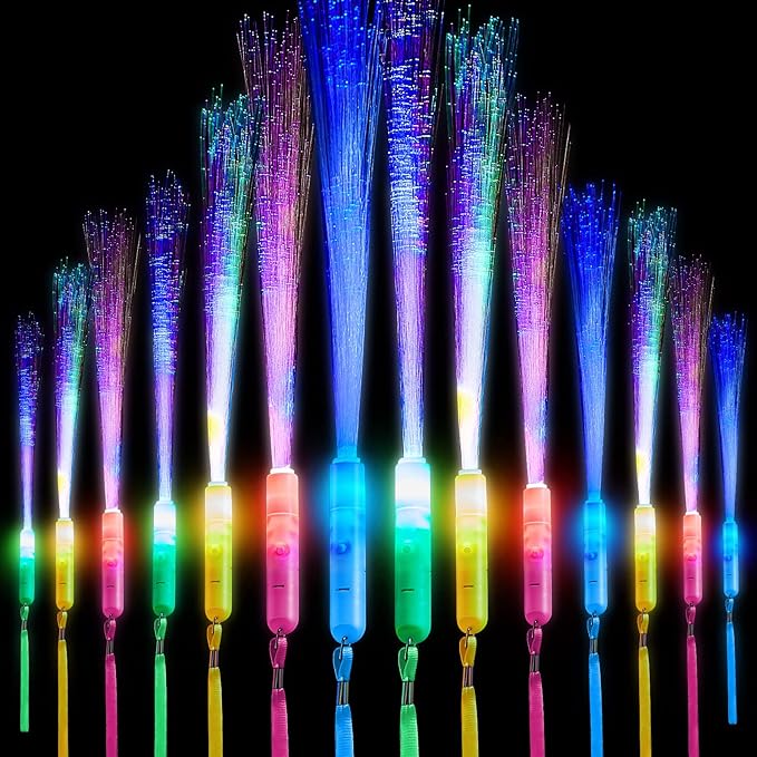 Lewtemi 60 Pack Fiber Optic Wand Glow Wand LED Light Up Sticks Bulk with 3 Flashing Models Flashing Sticks with Included Batteries for Wedding Birthday Mardi Gras Valentine Party Favor(Novel Colors)