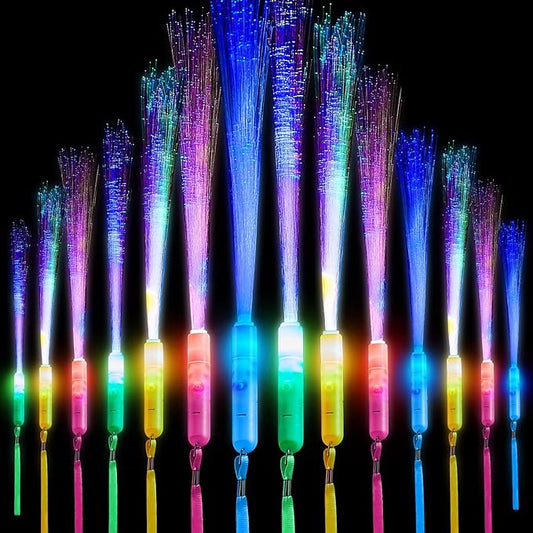 Lewtemi 60 Pack Fiber Optic Wand Glow Wand LED Light Up Sticks Bulk with 3 Flashing Models Flashing Sticks with Included Batteries for Wedding Birthday Mardi Gras Valentine Party Favor(Novel Colors)