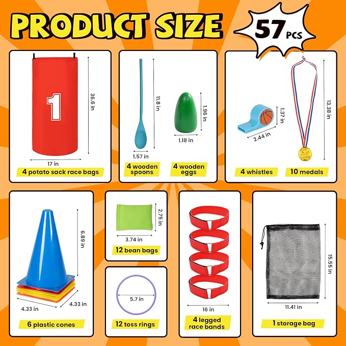 ropoda Field Day Games, Outdoor Carnival Games Potato Sack Race Bags for Adults and Kids, Bean Bags, Soft Plastic Cones,Ring Toss Set,Egg and Spoon Race, Outdoor Games Easter