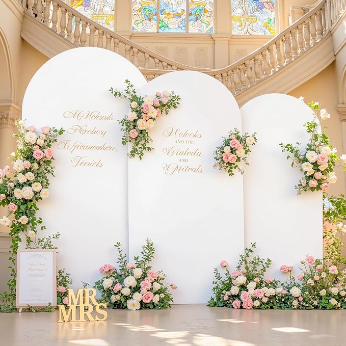 Set of 3 Arch Backdrop Covers(7.2ft, 6.6ft, 6ft) - Premium Stretchy Spandex Backdrop Arch Stand Cover for Baby Shower,Wedding,Party Decor Chiara Cover with Double-Sided Design(Pink, White)