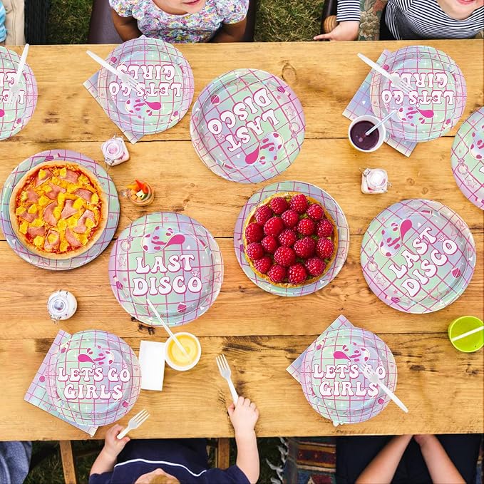 96Pcs Last Disco Bachelorette Party Decorations Pink & Silver Disco Cowgirl Plates and Napkins Let's Go Girls Party Decorations for Western Nashville Bridal Shower Wedding Birthday Supplies Serves 24