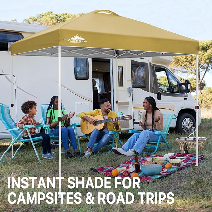 EAGLE PEAK Pop Up Canopy Tent with Wheeled Carry Bag, 8 Stakes, 4 Ropes, Easy Set Up Tent Canopy, 8x8 ft, Beige