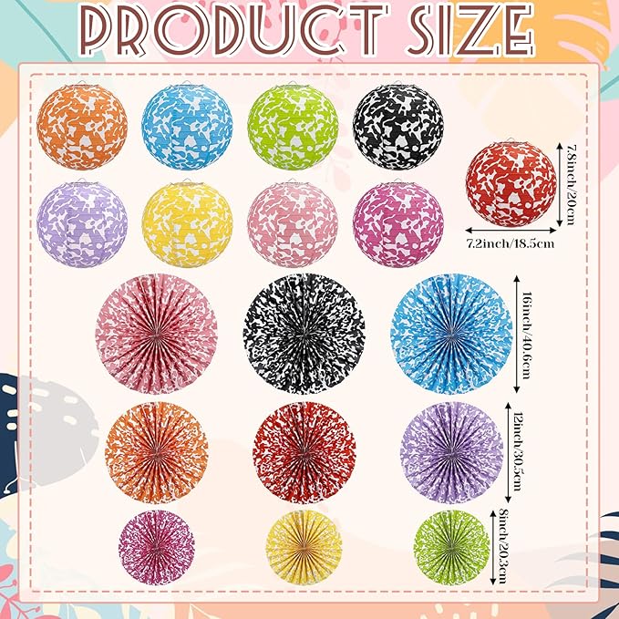 Wavwavw 18 Pcs Colorful Composition Paper Lanterns and Paper Fan Decorations Set, Composition Notebook Hanging Party Decorations Marble Garlands Bulletin Board Decor for Classroom Grad End of Year