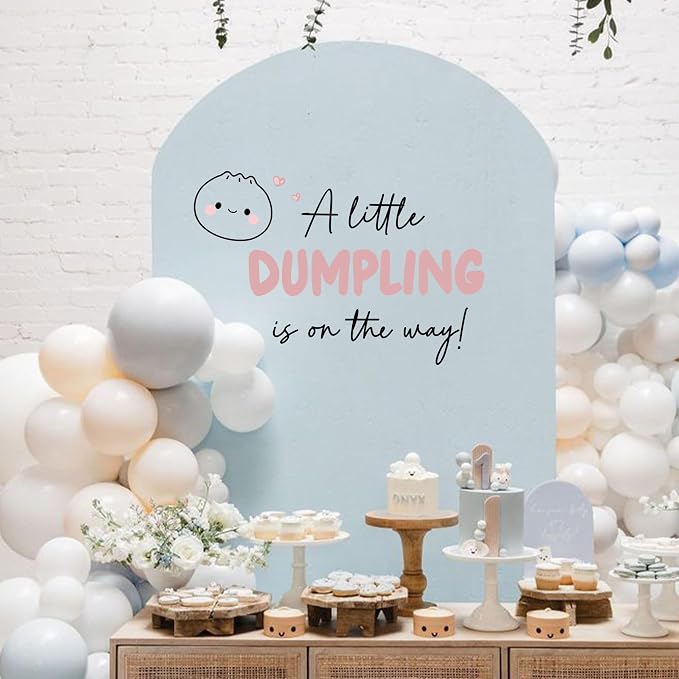 A Little Dumpling is On The Way Baby Shower Party Decal Sign | Bao Bun Themed Gender Reveal Decor Sign Decal, Little Dumpling Baby Shower Decorations for Party, Balloon Arch, Backdrop...