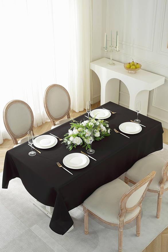 5 Pack Rectangle Tablecloth, 60 x 84 Inch Black Polyester Fabric Washable Tablecloth for Home, Party, Wedding or Restaurant Use