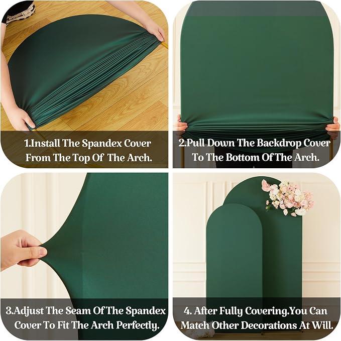 Dark Green Arch Backdrop Cover for Wedding, 7.2FT 6FT Set of 2 Stretchy Spandex Fitted Arch Stand Cover for Baby Shower, Birthday Party Decor, Chiara Backdrop Cover with Double-Sided Design