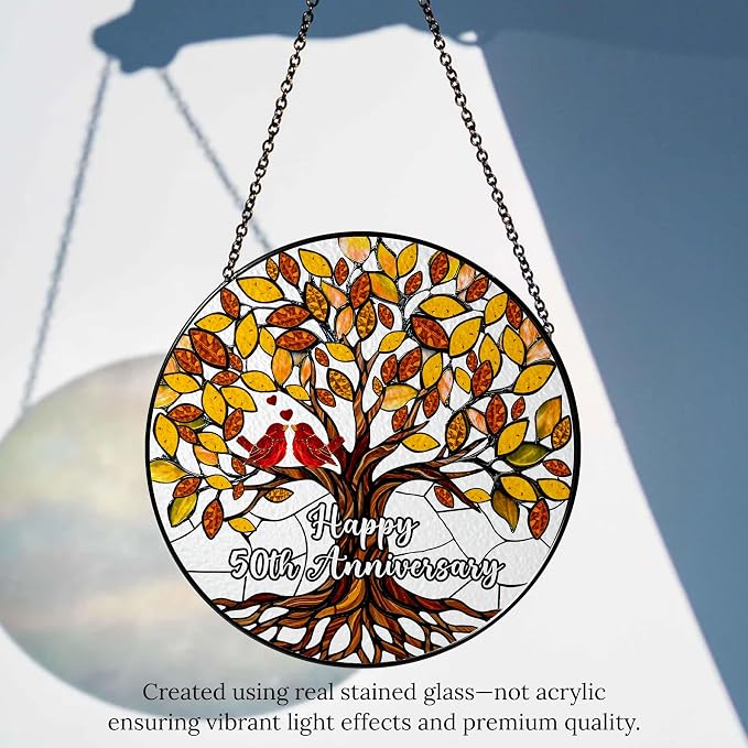 50th Wedding Anniversary Stained Glass Suncatcher, Golden Anniversary Wedding Gift, 50th Anniversary Marriage Gifts for Couples, Wife, Husband or Parents, 50 Year Marriage Celebration
