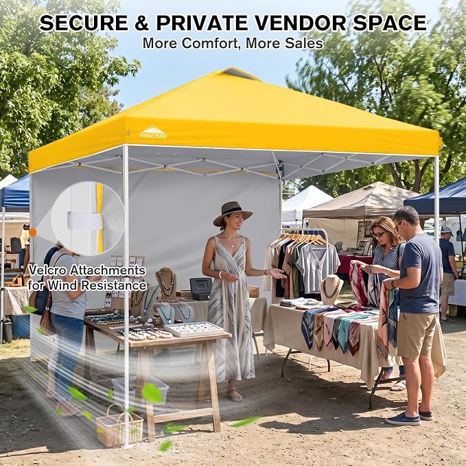 EAGLE PEAK Commercial Canopy 10x10 Pop Up Canopy Tent with 1 Sidewall, Easy Setup Heavy Duty Instant Event Shelter for Vendors & Markets, Outdoor Sun Shade, Yellow