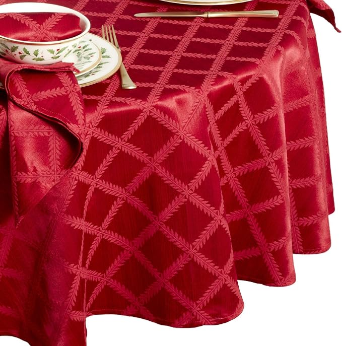 Lenox Laurel Leaf Tablecloth, Red - 70" W x 70" L Round