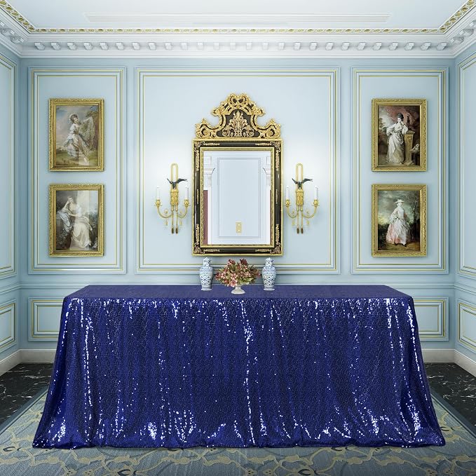Poise3EHome Navy Blue Sequin Tablecloth 60×120 Inch Rectangle Sparkly Fabric Table Cover Overlay for Birthday Wedding Party Christmas Holiday Baby Shower Decoration