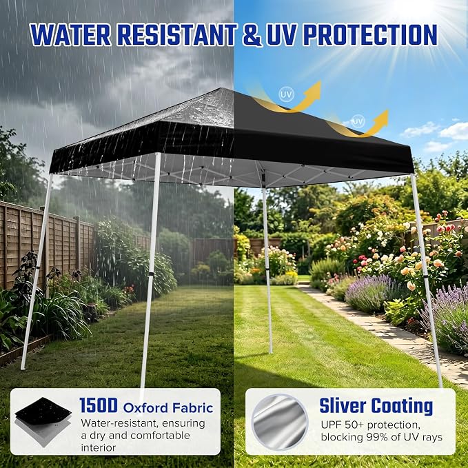 10x10 Pop Up Canopy Tent with Carry Bag, Slant Leg Instant Shade Shelter for Outdoor Events, Camping, Sports, Parties, Black