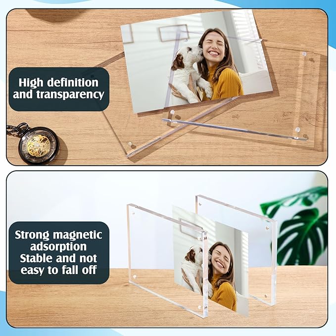Kigley 6 Pcs 5 x 7 Inch Acrylic Picture Frames, Clear Acrylic Photo Business Card Frame Desktop Display Double Sided Wallet Size Frame Freestanding Frames for Film Photos Cards Stamp
