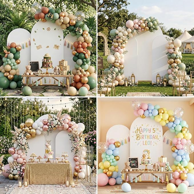 Arch Backdrop Stand with Cover Set, 7.2FT,6.6FT,6FT Gold Metal Wedding Arch for Ceremony, Heavy Duty Balloon Arch Stand with White Spandex Cover for Birthday Party, Baby Shower, Graduation