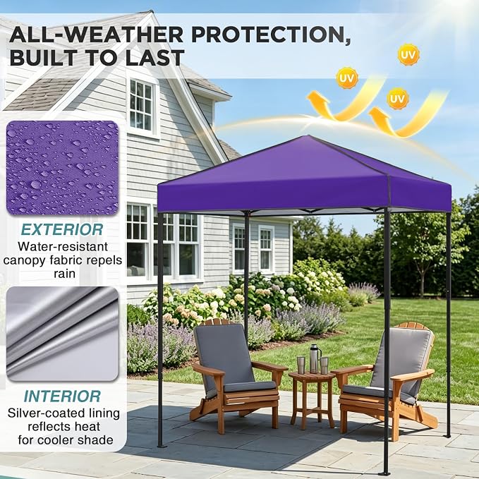 EAGLE PEAK 6x4 Instant Pop Up Canopy Tent, Straight Leg Sun Shelter, Portable Canopy with Carry Bag for Camping, Beach & Sports, Purple