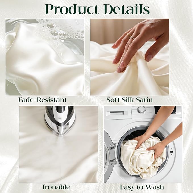 8 Pack Ivory Satin Tablecloth 58 x 102 Inches, Rectangular Satin Table Cloths for Wedding Reception, Birthday Party, Graduation & Holiday Banquet Tables