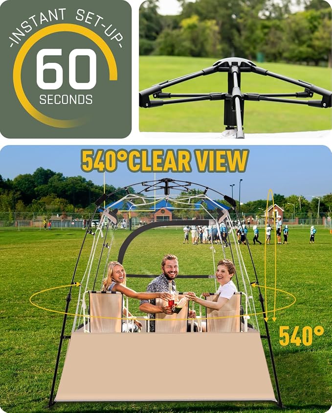 Pod All Weather Sports Tent, Outdoor Pop Up Bubble Clear 540° View Winter Tent for 1-2 Person, Instant Cold Weather Shelter with Rainfly for Soccer, Football, Softball & Other Sports Events