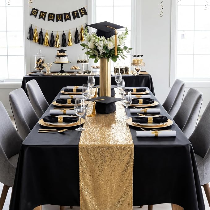 4 Pack Black Satin Tablecloth 58 x 102 Inches, Rectangular Satin Table Cloths for Wedding Reception, Birthday Party, Graduation & Holiday Banquet Tables